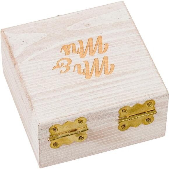 Wooden Ring Box for Wedding Rings and Couple Jewelry - Engraved Mr. & Mrs. - Picture 5 of 7